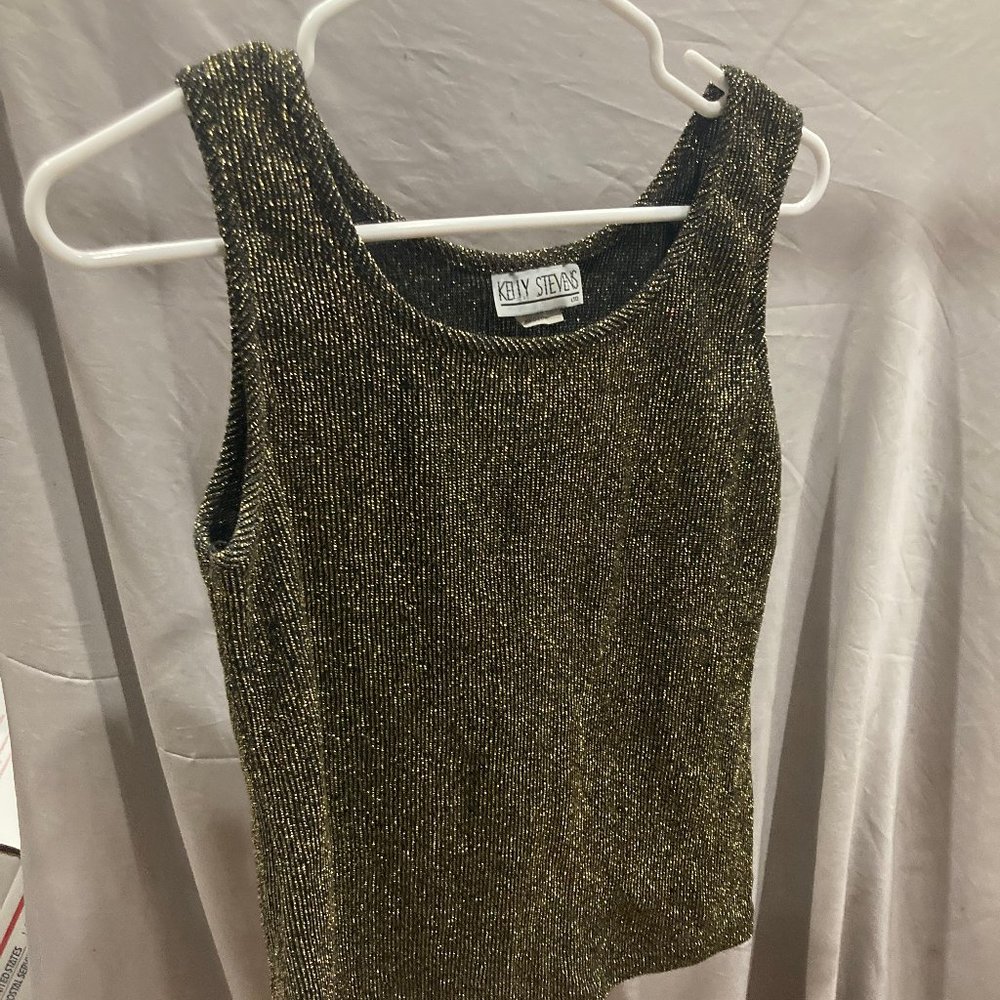 Kelly Stevens Women's Knie Tank Top Shirt Black/Metallic Gold Size Medium M